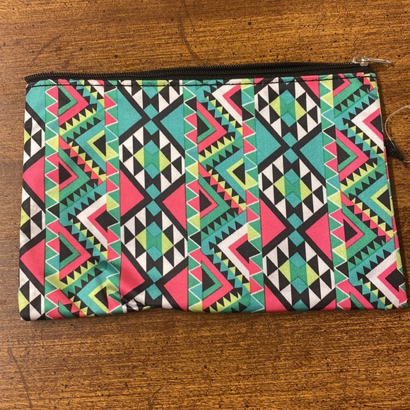 🔥Aztec Pattern Cosmetic Bag / Small / Zipper / Green & Pink - Picture 2 of 2